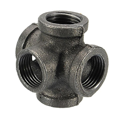 Highmoor Outlet Cross Pipe Fitting, 1/2" 3/4" 1" 5 Way Pipe Fitting Malleable Iron Black Outlet Cross Female Tube Connector (N25 1") - Thumbnail 2