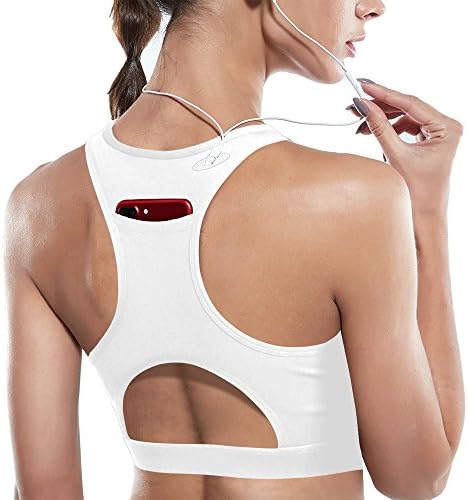 Zenwow Women's High Impact Back Pocket Sports Bra Running Padded Yoga Bra Racerback Activewear Bras