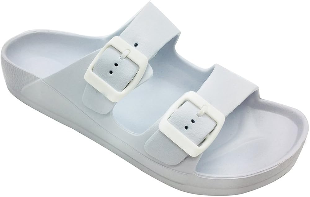 Amazon.com | FUNKYMONKEY Women's Comfort Slides Double Buckle Adjustable EVA Flat Sandals (9 M 