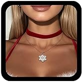Jugielu Vintage Layered Snowflake Necklace Red Velvet Choker Necklace Cz Snow Flower Necklace Snowflake Velvet Necklace Short Suede Collar Necklace Jewelry for Women