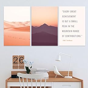3 Panel Canvas Wall Art - Pink Desert and Sunset and Inspirational Quotes - Giclee Print Gallery Wrap Modern Home Art Ready to Hang - 16"x24" x 3 Panels