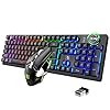 FELiCON K620 Wireless Gaming Keyboard and Mouse Combo, Mechanical Feel Rechargeable 100% Keyboard 4800 mAh, 16 Light Up…