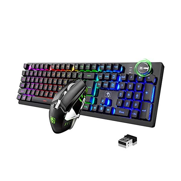 FELiCON K620 Wireless Gaming Keyboard and Mouse Combo, Mechanical Feel Rechargeable 100% Keyboard 4800 mAh, 16 Light Up…