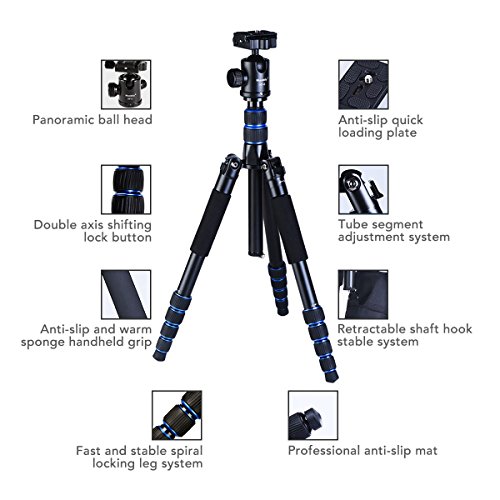 Camera Tripod Monopod Alpenstock with Ball Head, Foldable Axis Inversion Design, Aluminum Alloy, for DSLR (Canon, Nikon, Pentax, Sony, Leica, Fuji, Lumix, Olympus) - Thumbnail 7