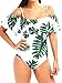 KAEHONY COCO Women's Shoulder Belt Personalized Print Sexy Beach Or Party One-Piece Swimsuits, White Green, XL