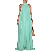loveimgs Women's Summer Halter Neck Backless Wide Legs Loose Fit Sleeveless Boho Chiffon Overalls Jumpsuits