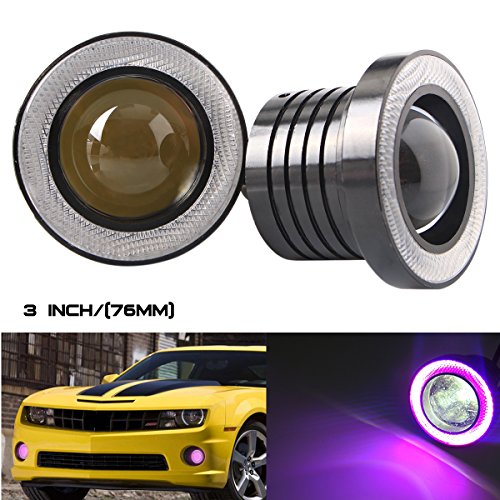LEDMIRCY 2.5/3/3.5" Car LED Fog Light Projector White Cob Angel Eyes Halo Ring DRL Driving Bulbs(3 Inch,Pink,2PCS)