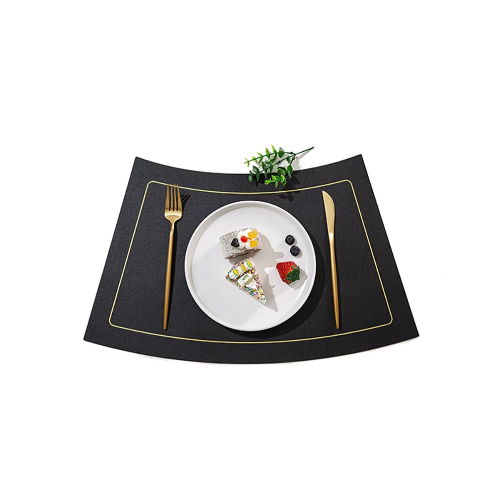 Double-Sided Place Mat Washable Leather Waterproof Heat Insulation Non-Slip Dirt-Repellent Place Mat Table Mats Set of 2 (A-Black)