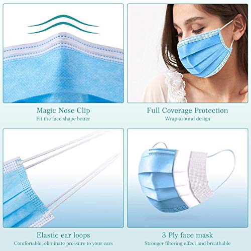 50 Pcs Disposable Face Mask, Breathable Face Masks 3 Ply Protection for Blocking Dust Air Pollution, Daily Protective facemask Bulk for Adult, Men, Women, Indoor, Outdoor Use