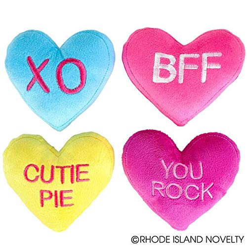 Set of 4 Adorable Plush 5" Valentine Conversation Hearts ~ Fun Stuffed Party Favors, Gifts, Giveaways,