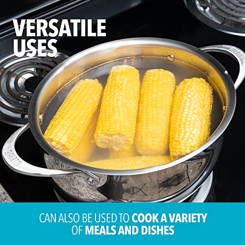 Bialetti Oval 6 Quart MultiPot with Strainer Lid, whole pasta, corn