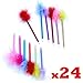 Dazzling Toys Cute Feather Pen – Pack Of 24 Fancy Multicolor Quill Pens, Black Ballpoint Pens With Feathers Top, Calligraphy Accessories, Stationary, School & Office Decor, Aesthetic Gift For Wedding