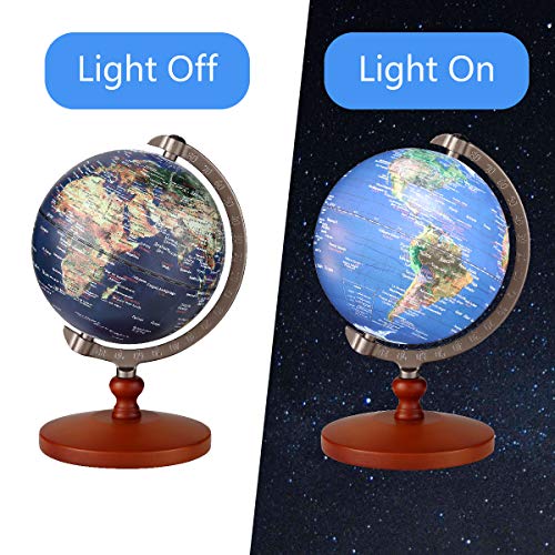 FUN GLOBE 2 in 1 LED World Globe Desktop Decoration Geographic Interactive Earth Globes for Kids & Adults for Educational Toys/Office Supplies/Indoor Decorations/Holiday Gift (Navy, 5 Inches)