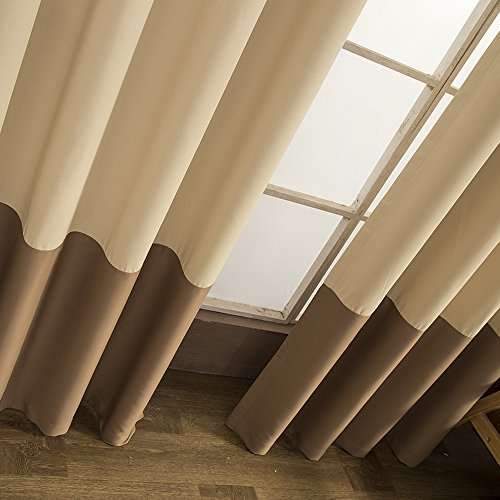 Nibesser 2 Tones Blackout Draperies Curtains Thermal Insulated Grommet Color Block Blackout Curtains/Drapes Beige Coffee (52W x 84L Inch) - Thumbnail 5