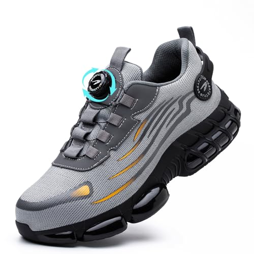 GemChve Safety Shoes Men Women Lightweight Breathable Sneakers Non-Slip Safety Shoes with Steel Toe Quick Adjustment of Laces 36-46 EU