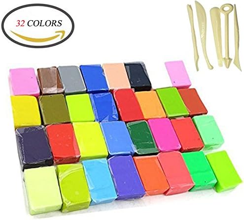 RUNYUU 32 PCS DIY Colored Clay Blocks, Soft Molding Craft Oven Baking Clay, includes Malleable Polymer Best Kids Gifts for birthday