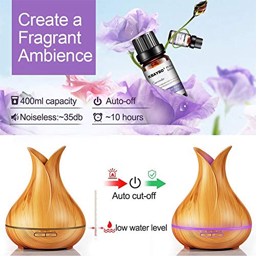 Leoie 400ML Wooden Grain Aroma Essential Oil Diffuser Mist Humidifier Aromatherapy Diffuser with Remote Control for Home Mist Maker Dark Wood Grain European regulations