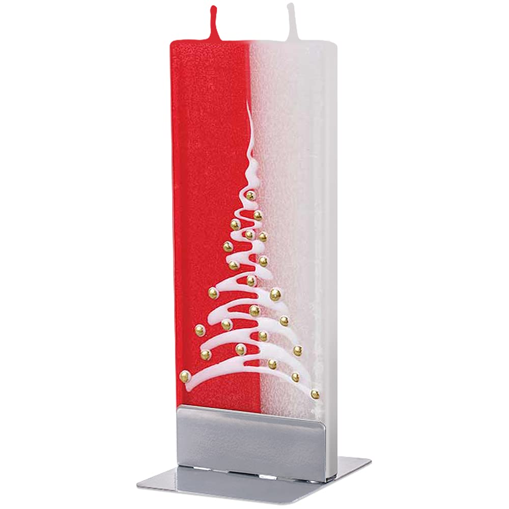 Flatyz Flat Candle Holiday tree red & white. Hand-made, Odourless. Burning time 3-4 hours, 2.4”x 0,4"x 5.9" size