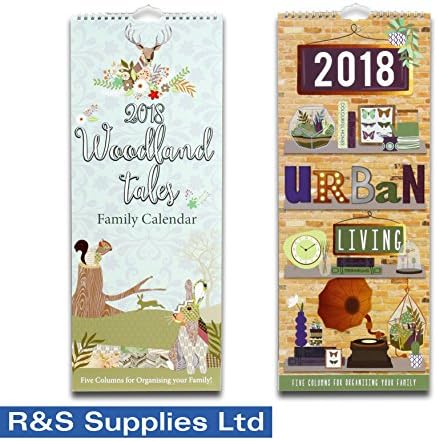 2018 Large Slim Spiral Family Organiser Planner Calendar 5 Columns Month To View - Random x 1