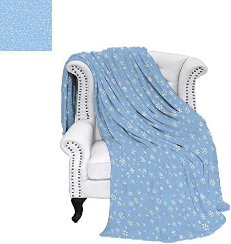 WilliamsDecor Winter Weave Pattern Blanket Cute Little Snowflakes Falling from The Sky December New Year`s Eve Blizzard Icons Digital Printing Blanket 80"x60" Blue White