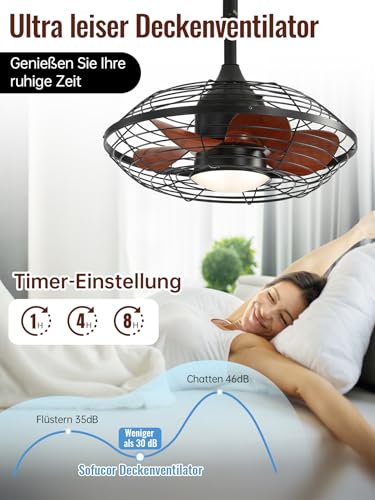 Sofucor IP65 Waterproof Ceiling Fan with LED Light, 3CCT, Remote Control, 6 Speed, Timer, Silent Ceiling Fan Lamp, 51 cm for Outdoors, Living Room