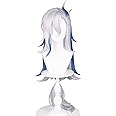 SL Long Silver Blue Wig for Neuvillette Cosplay Fontaine Game Anime Hair Wig for Halloween Costume