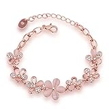 Boosic Adjustable Cats Eye Opal & Crystals Bracelet Rose Gold Plated For Women