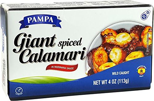 Giant Calamari In Marinara Sauce, Wild Caught (Pack of 3), 4 oz Tin - Pampa