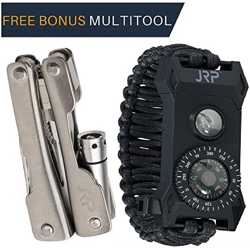 Tactical Outdoor Survival Paracord Bracelet – FREE MULTITOOL 60% BIGGER Compass than Competition! LED Flashlight Fire Starter Emergency Knife Whistle Great for Hiking Camping Hunting Fishing! (Small)