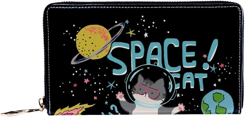 Amazon Ayustyle 長財布 財布 かわいい 宇宙 猫 個性的 カッコイイ 大容量 多機能 ラウンドファスナー ウォレット レディース メンズ レザー 二つ折り 財布