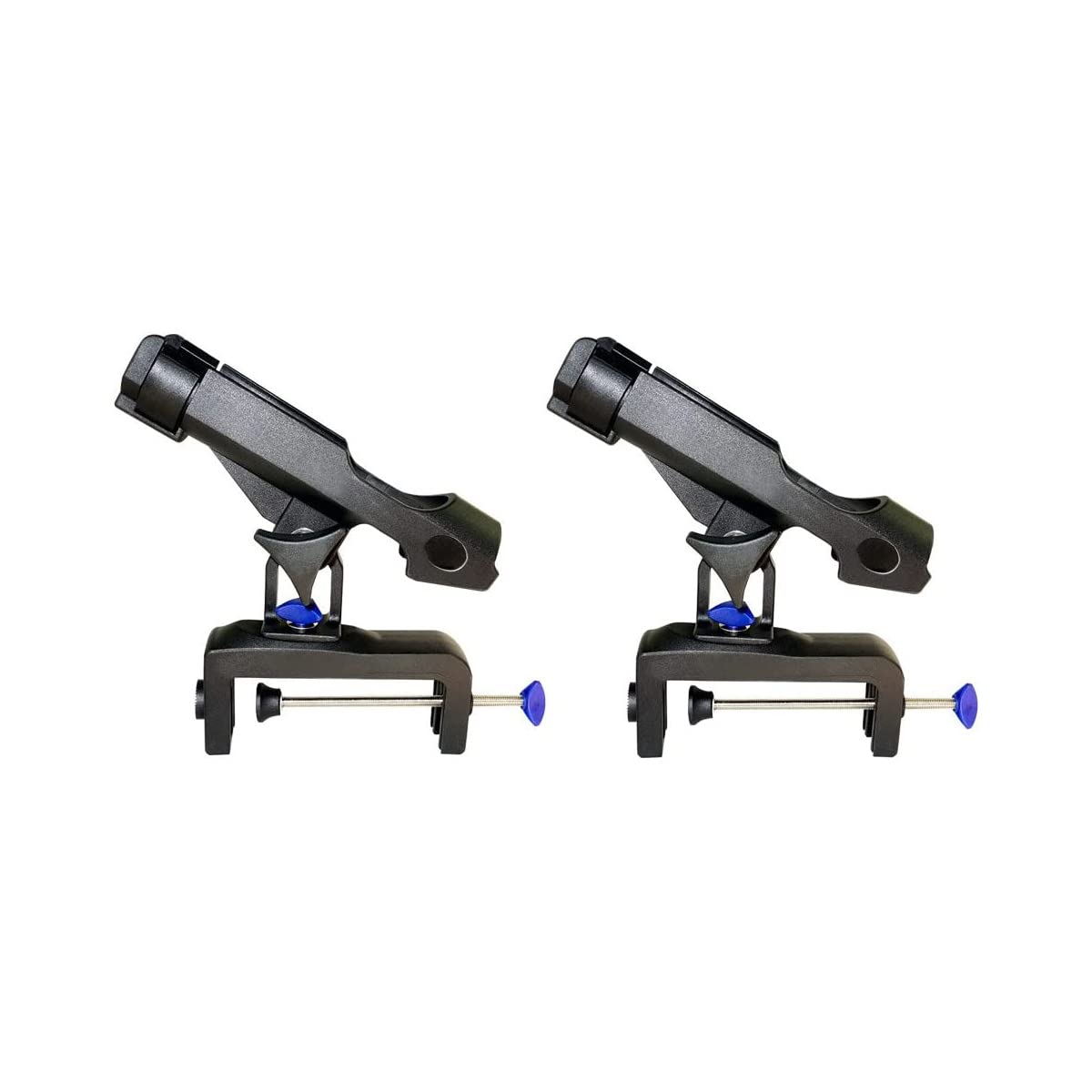 ZONADAH 2 Pack 360° Adjustable Fishing Rod Holders, Side Mount Clamp-On Rod Racks for Kayak Canoe Boat Yacht, Fits Spinning & Baitcasting Reels, Durable ABS Plastic Marine Fishing Accessory