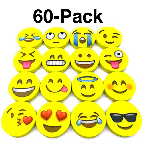 O'Hill Pack of 60 Pack Emoji Pencil Erasers 16 Emoticons Novelty Erasers for Easter Egg Fillers Party Favors School Classroom Prizes Rewards