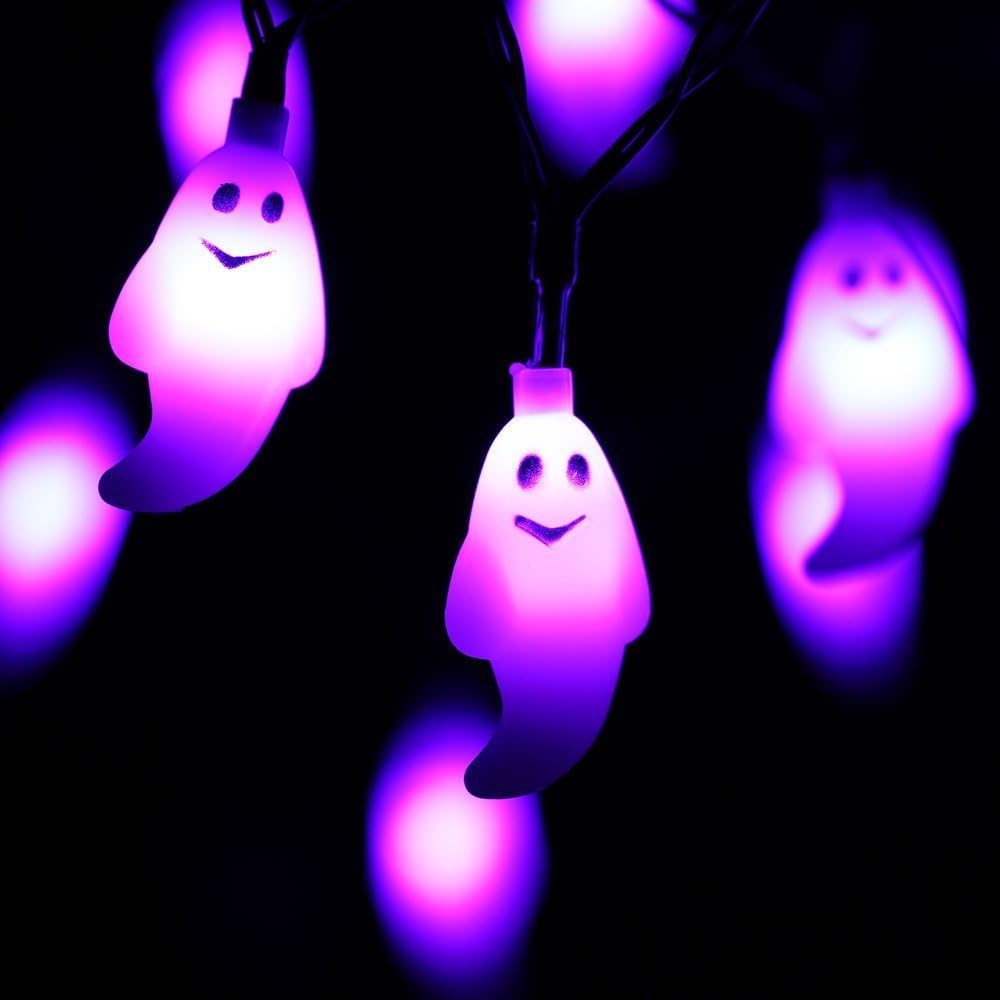 Halloween Ghosts Lights, DINOWIN Solar Ghost String 16ft 20 LED Ghost ...