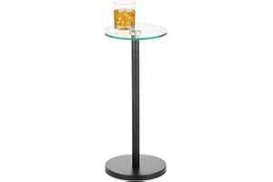 mDesign Glass Top Side/End Drink Table - Small Modern Round Accent Metal Nightstand Furniture for Living Room, Dorm, Home Off