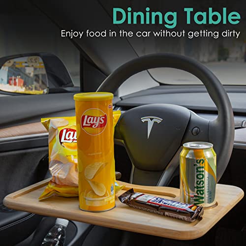 vioview Bamboo Steering Wheel Tray with Storage Bag, Double-Sided Steering Wheel Desk Food Trays for Eating, Laptop, iPad or Notebook, Fits Most Vehicles Steering Wheels