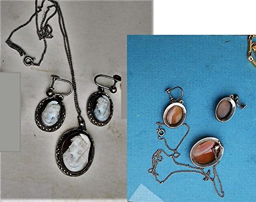 image for EMENOW CAMEO & Earring Set Wearing Church Veil, Mantilla Veil Vintage 