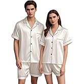 Urkutoba Matching Satin Pajamas for Couples - Women & Men Short Sleeve Button-Down Silk PJs,Soft Holiday Pajama Sets