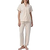 Ryfox Women's Petite Cotton Pajama Set Short Sleeve Button Up Pjs with Short Inseam Pants & Pockets 2-Piece Lounge Set