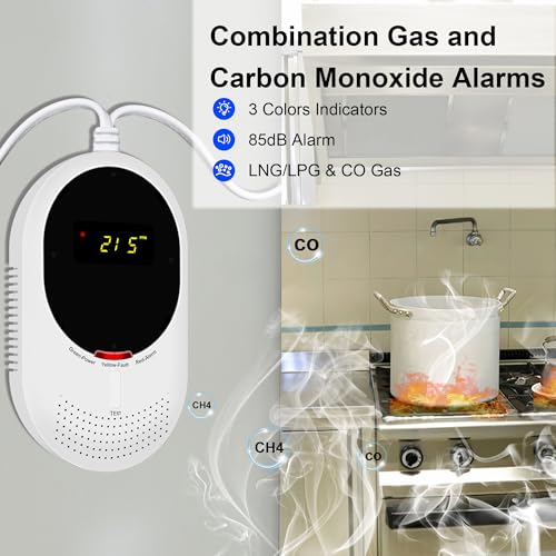 Scondaor Wi-Fi Gas and Carbon Monoxide Detector with LCD Display – Monitoring via Smart Life App, EN 50291 and EN 50194 Certified, Detects Fuel Gases (Methane and LPG) and CO, 1 Piece