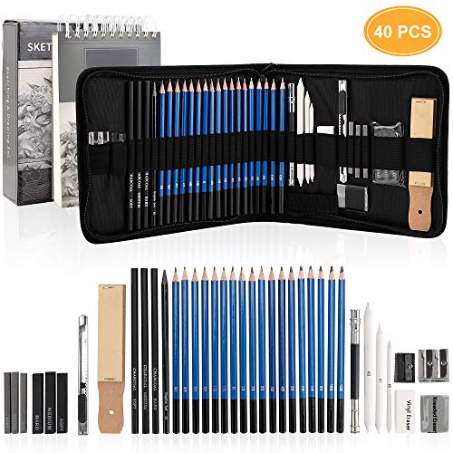 Drawing Pencils Sketch Art Set-40PCS Drawing and Sketch Set Includes 18 Sketching Graphite Pencils,Graphite and Charcoal Pencils,100Pages Sketch Pad and Accessories