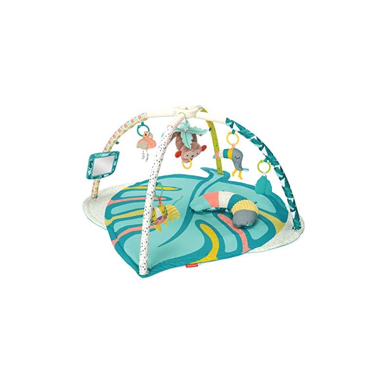 Infantino 4-in-1 Deluxe Twist & Fold Activity Gym & Play Mat, Tropical – Includes linkable Toys, Musical Monkey, Mirror…