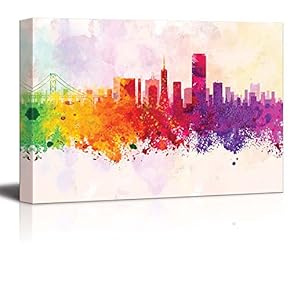 Colorful Rainbow Splattered Paint on The City of San Francisco with The Golden Gate - Canvas Art Home Art - 12x18 inches