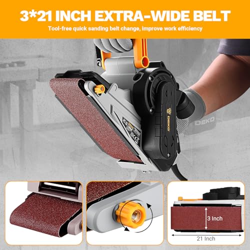 Belt Sander Corded: DEKOPRO 8.4A Belt Sander with Dust Bag & 2 Metal C Clamps, 1010W 3×21-Inch Power Belt Sanders with Variable-Speed Control for Woodworking