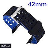Lwsengme Silicone Sport Replacement Strap with Adjustable Buckle and Quick Release for Apple iWatch Series 2/ Apple Watch Series 1/ Nike+, 42mm - Black/Blue