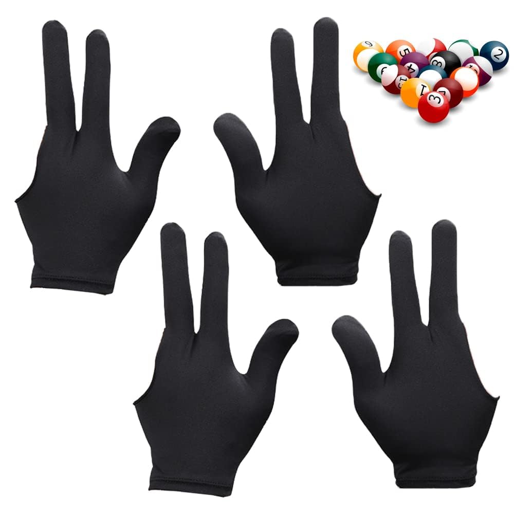 KAEGOUSY 4 Pcs Snooker Billiard Gloves Billiard Gloves Three Finger Snooker Gloves Left Hand 3 Fingers Gloves for Women Men Left/Right Hand Billiard Accessories