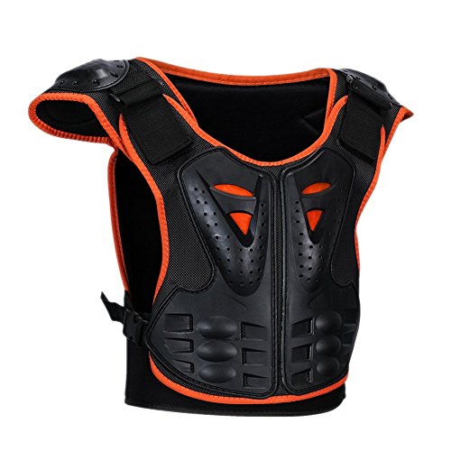 Kids Chest Protector Spine Armor Vest with Fluorescent Pads in Front, Children Dirt Bike Body Guard for Skating Skiing Riking, L - Thumbnail 2