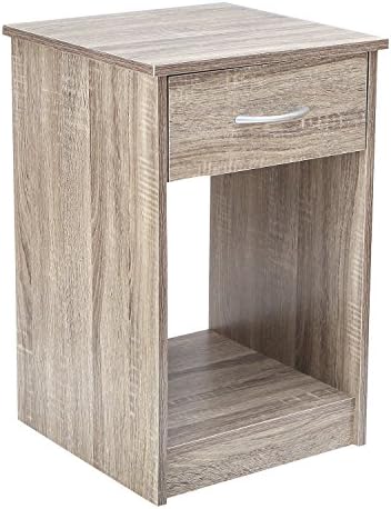 Asense Height Wood Square Accent End Table with Drawer, Wooden Table, Nightstands, Living Room Bed Room (15.6" W x 15.6" D x 24.1" H, Dark Grey)