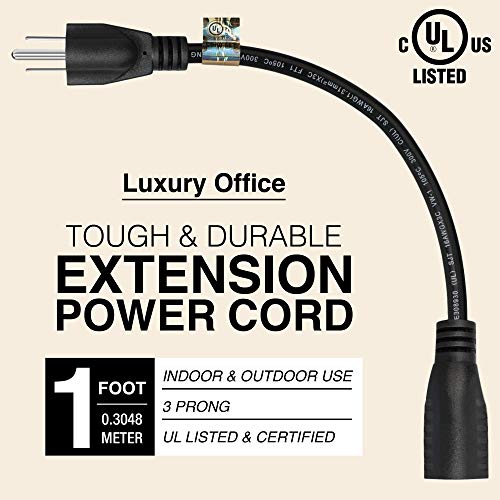 1 Foot Extension Cord Three Prong Space Saver Short Cable, 16 AWG