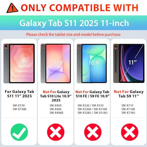 SEYMAC Case for Samsung Galaxy Tab S11 2025 11 Inch SM-X730/SM-X736B, Tablet Case with 360° Rotating Strap and Stand, Pen Holder, Protective Film, Shoulder Strap, Black