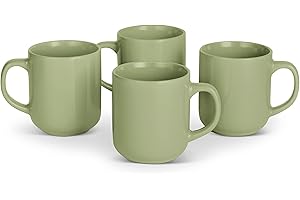 �鶹�� Basics Glazed Stoneware Coffee Mugs, 4-Piece Set, 473ml, Microwave and Dishwasher-Safe, Olive
